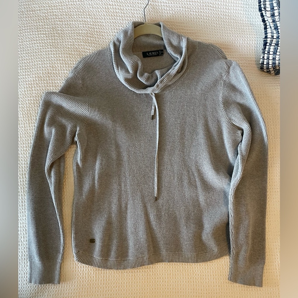 Ralph Lauren Long Sleeve Waffle Knit Tie Cowlneck Sweater Cream Color Size XL